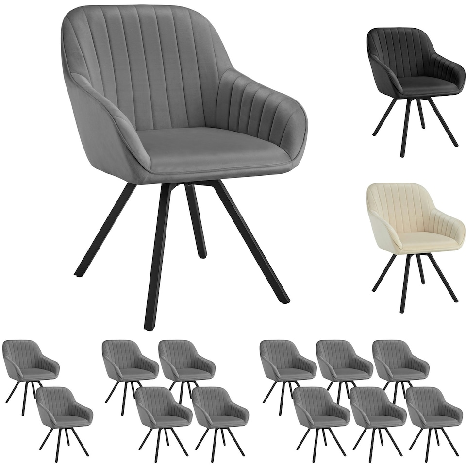 image 1 of Lounge Armchair Living Room Accent Chair 360 Swivel Slim Steel Legs Velvet Fabric - Set of 4 Grey