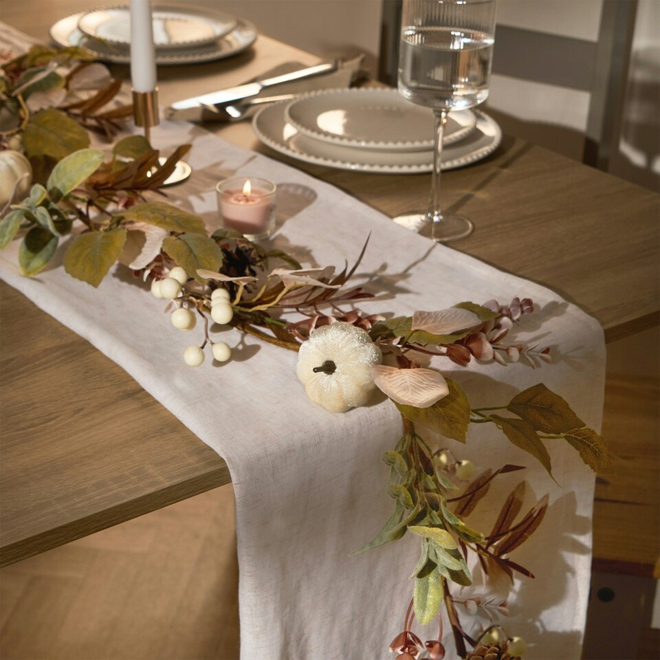 image 1 of OHS Autumnal Pumpkin Velvet Artificial Faux Home Table Mantle Decor Garland