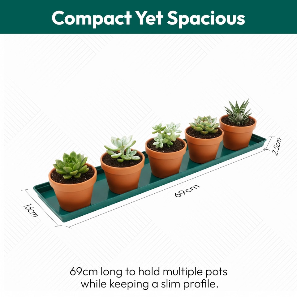 image 1 of 69cm Large Windowsill Plant Tray Plastic Drip Tray for Indoor Outdoor Plant Pots Pack of 2
