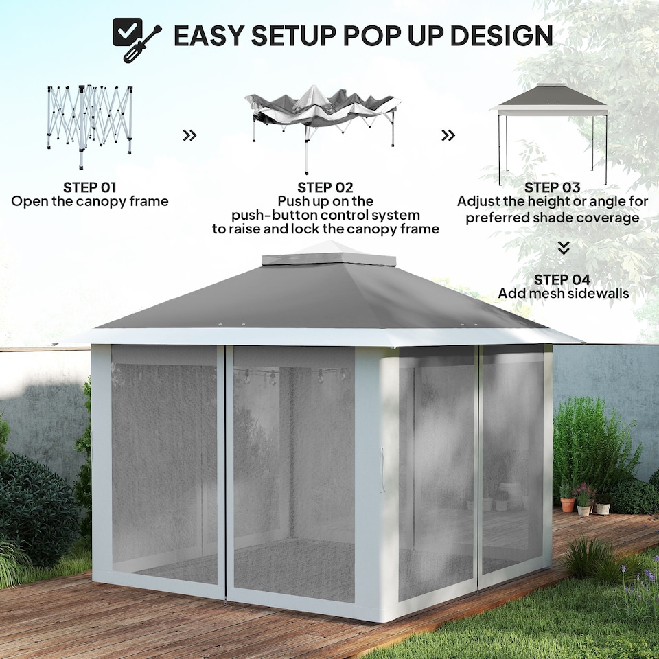image 1 of Outsunny Pop Up Gazebo Height Adjustable Canopy Tent w/ Carrying Bag, Dark Grey | Grey | Dark Grey