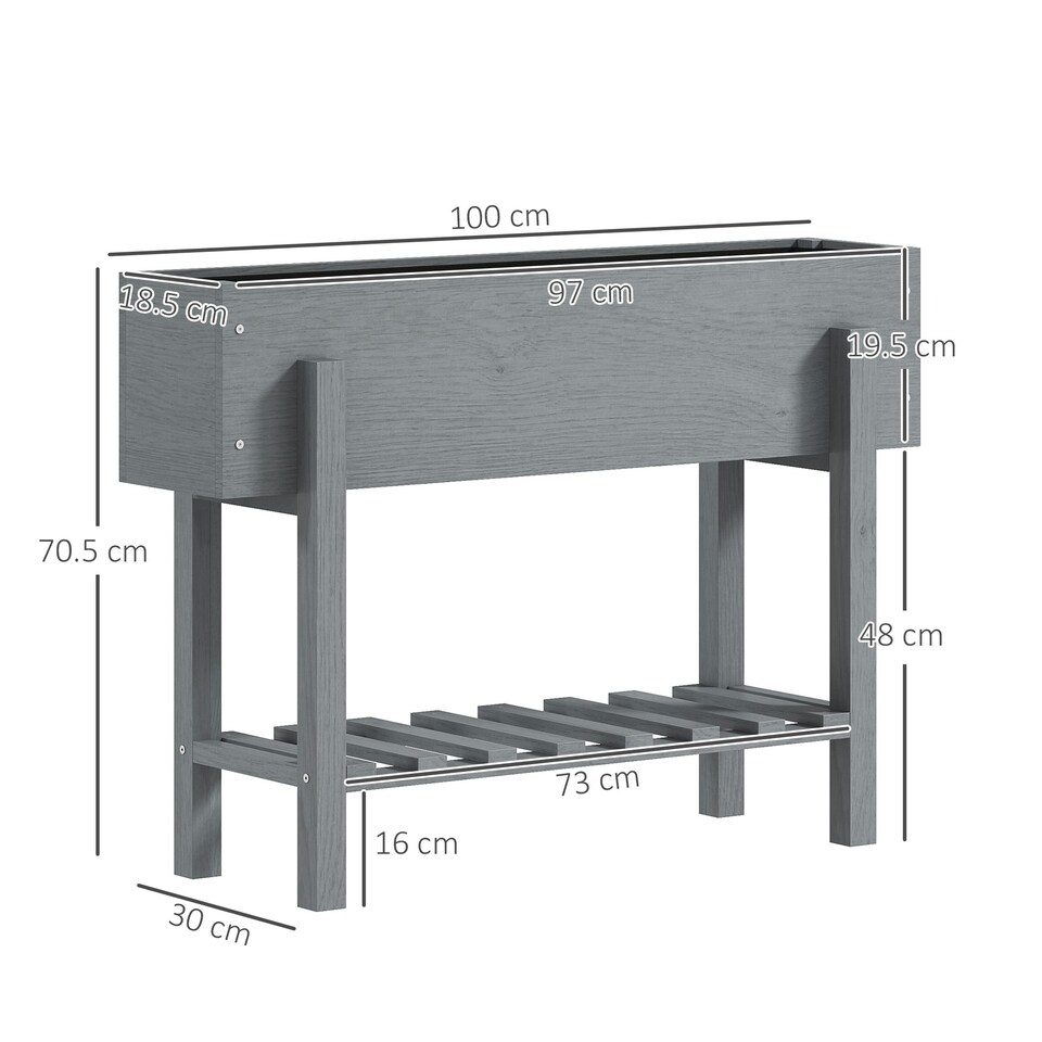 image 1 of Outsunny Wooden Raised Bed w/ Bed Liner, Storage Shelf