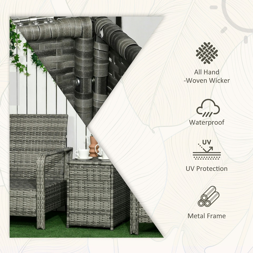 image 1 of Outsunny 3 PCs PE Rattan Garden Sofa Set with 2 Chairs & Storage Table Orange