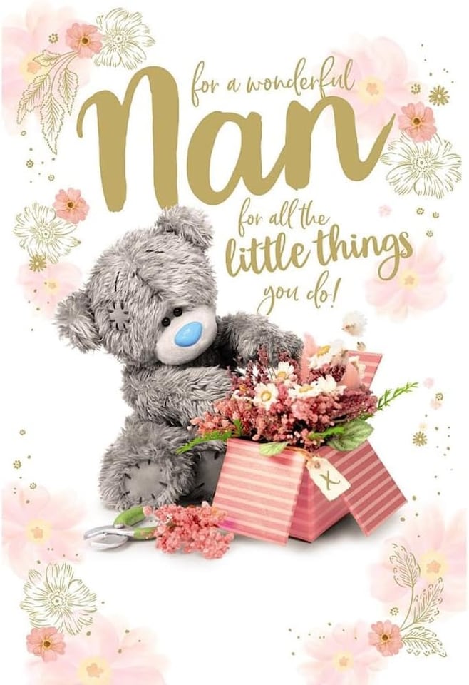 image 1 of Bear With Box Of Flowers Nan Photo Finish Mother's Day Card
