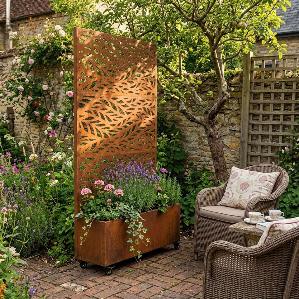 image 1 of Nicoman Metal Privacy Screen with Planter Pot Leaf Pattern