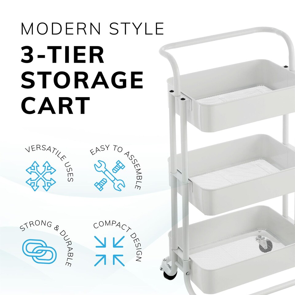 image 1 of House of Home 3 Tier Storage Cart On Wheels Home Kitchen Office Bath-Bedroom Organiser White | White