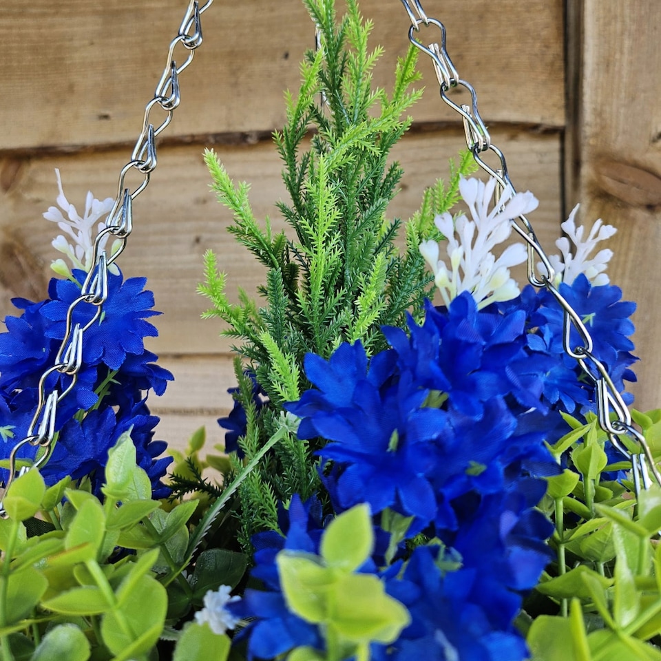 image 1 of Best Artificial 25cm / 10 Inch Blue Hyacinth Hanging Basket - Suitable for Outdoor Use - Weather & Fade Resistant | Red | Red | 1