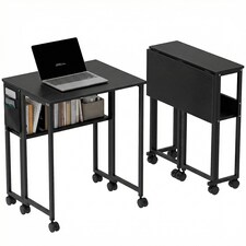 HOMCOM 63 cm Foldable Computer Desk on Wheels for Small Spaces Black | Black | Black wood grain | 63W x 50D x 75H cm