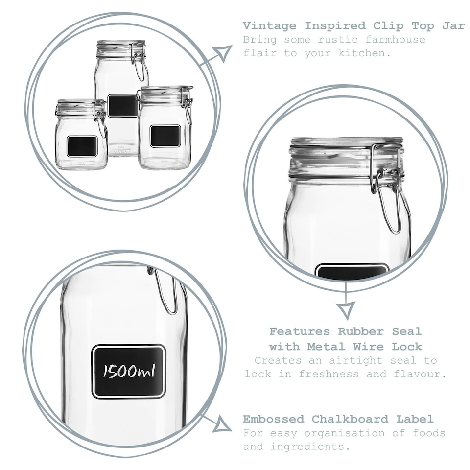 image 1 of Bormioli Rocco Lavagna Glass Storage Jars with Labels - 750ml - Pack of 6