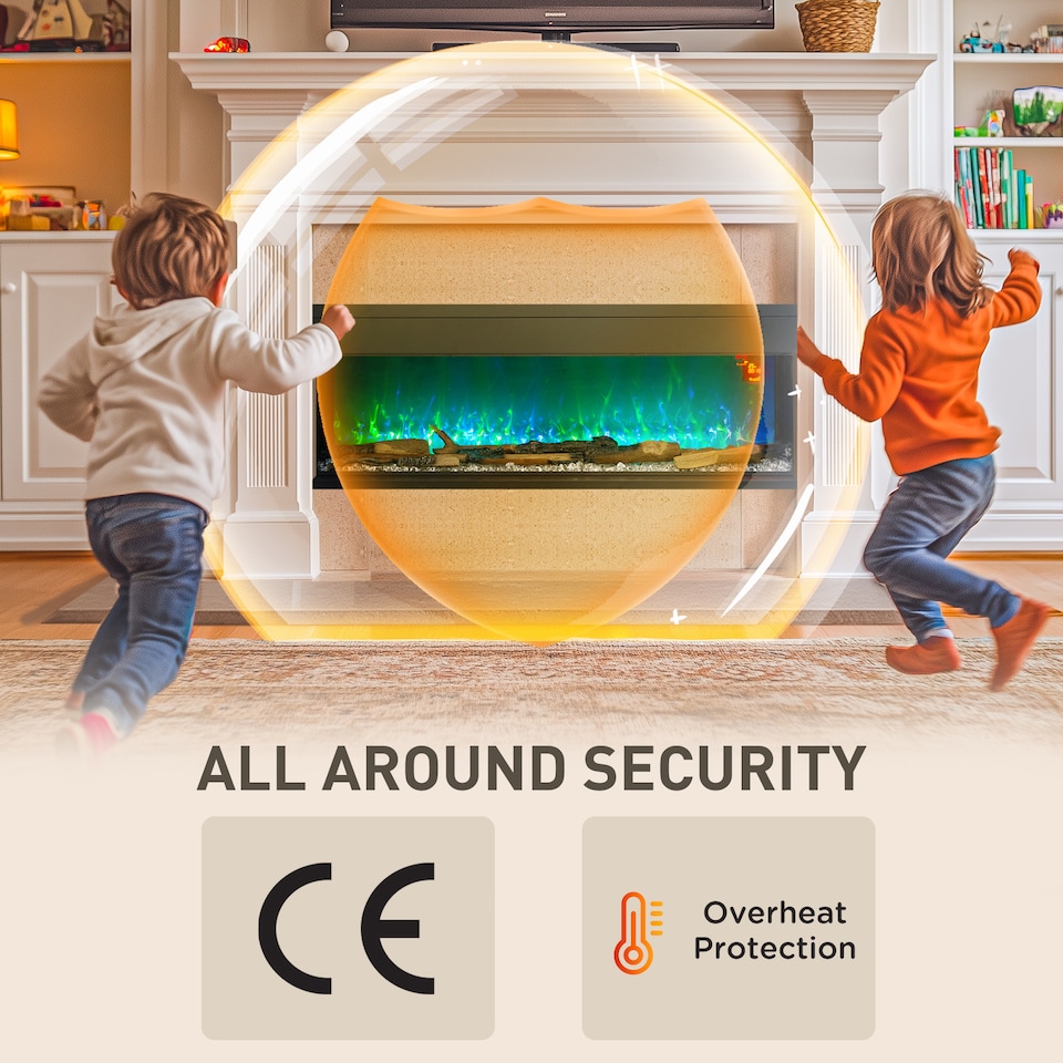 image 1 of HOMCOM 60152cm 3-Sided Electric Fireplace Wall Mounted, Recessed, Insert, Freestanding, Glass Electric Fire with 7 Adjustable LED Flame Effect, Log, Crystal, Remote Control, 1800W, Black