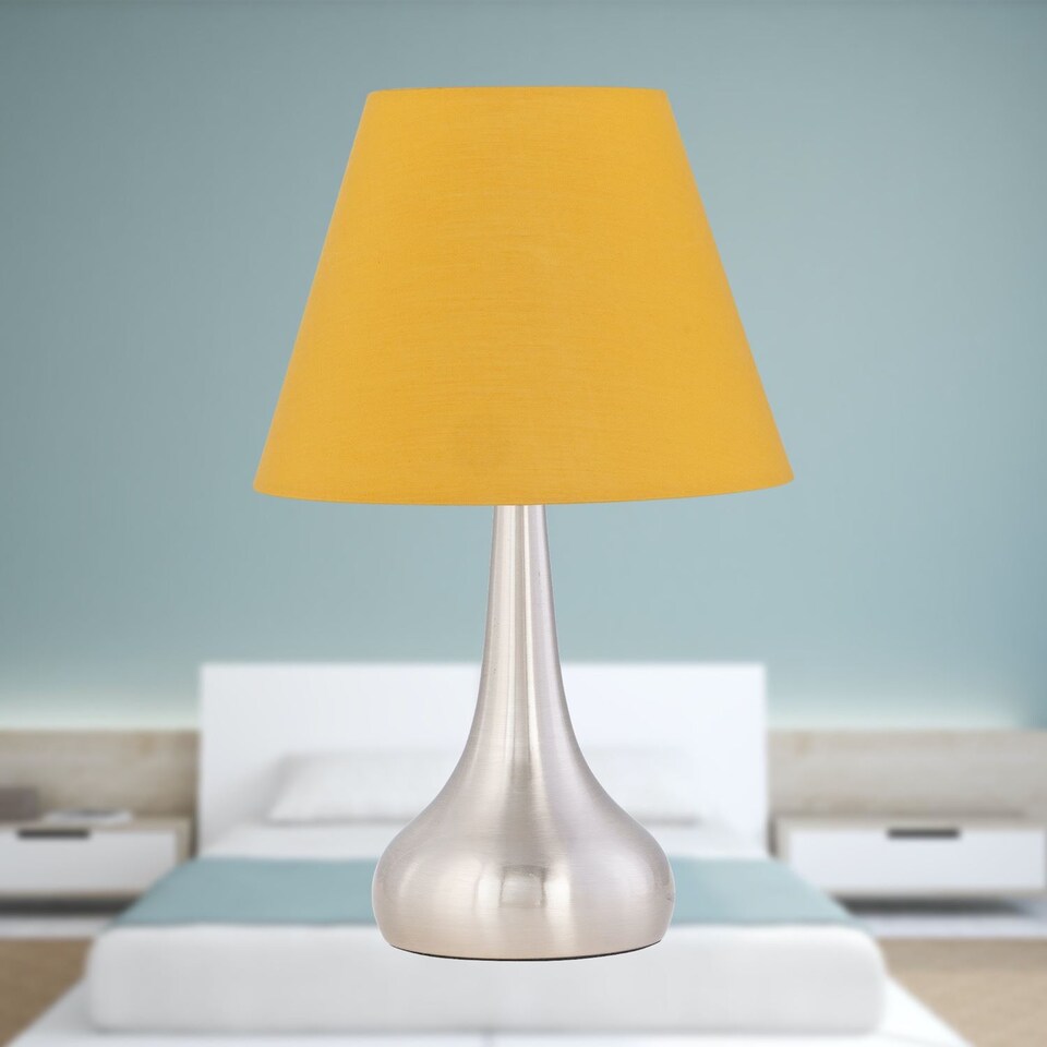 image 1 of Romana - Brushed Chrome Touch Operated Table Lamp with Ochre Shade | Chrome | Yellow | Medium | 1