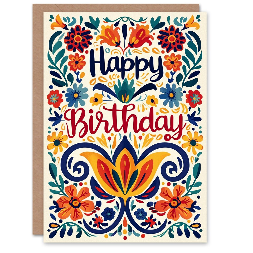 image 1 of Bright Floral Letterpress Pattern Woman Her Birthday Card