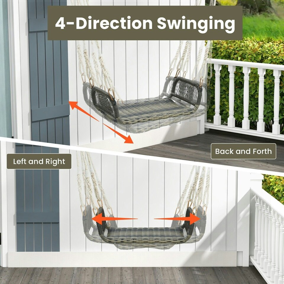 image 1 of COSTWAY Patio Swing Bench Backless Rattan w/Hanging Ropes Black
