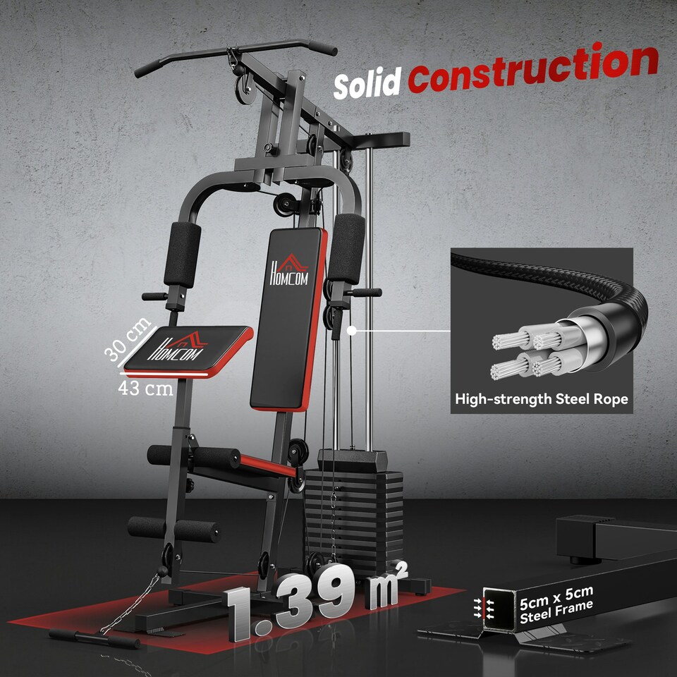 image 1 of HOMCOM Multi Home Gym Machine with 66kg Weights for Strength Training, Red