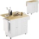 image 1 of HOMCOM Kitchen Island on Wheels, Rolling Kitchen Storage Trolley with Drop Leaf, Rubber Wood Top, Drawers, Adjustable Shelf, Towel and Spice Rack for Dining Room, White