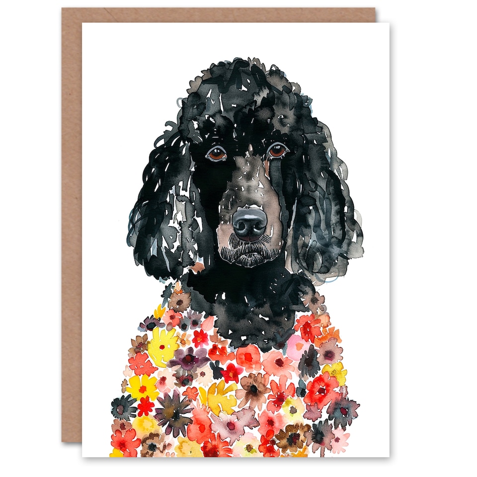 image 1 of Black Poodle Colourful Flower Fur Coat Dog Lover Birthday Card