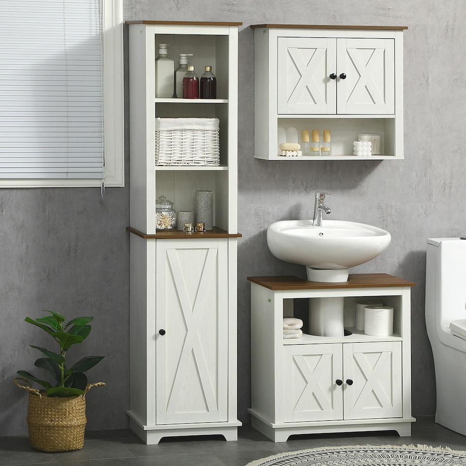 image 1 of kleankin Tall Bathroom Cabinet Storage Cupboard with Door, Adjustable Shelves