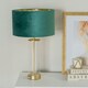 image 2 of ValueLights Balan Glass with Gold Table Lamp and Forest Green Velvet with Metallic Gold Inner Lamp Shade and LED Bulb | Green