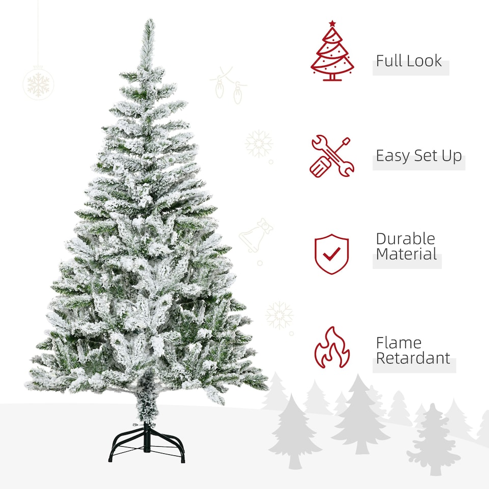 image 1 of HOMCOM 5ft Snow Flocked Artificial Christmas Tree w/ Realistic Branch Tips