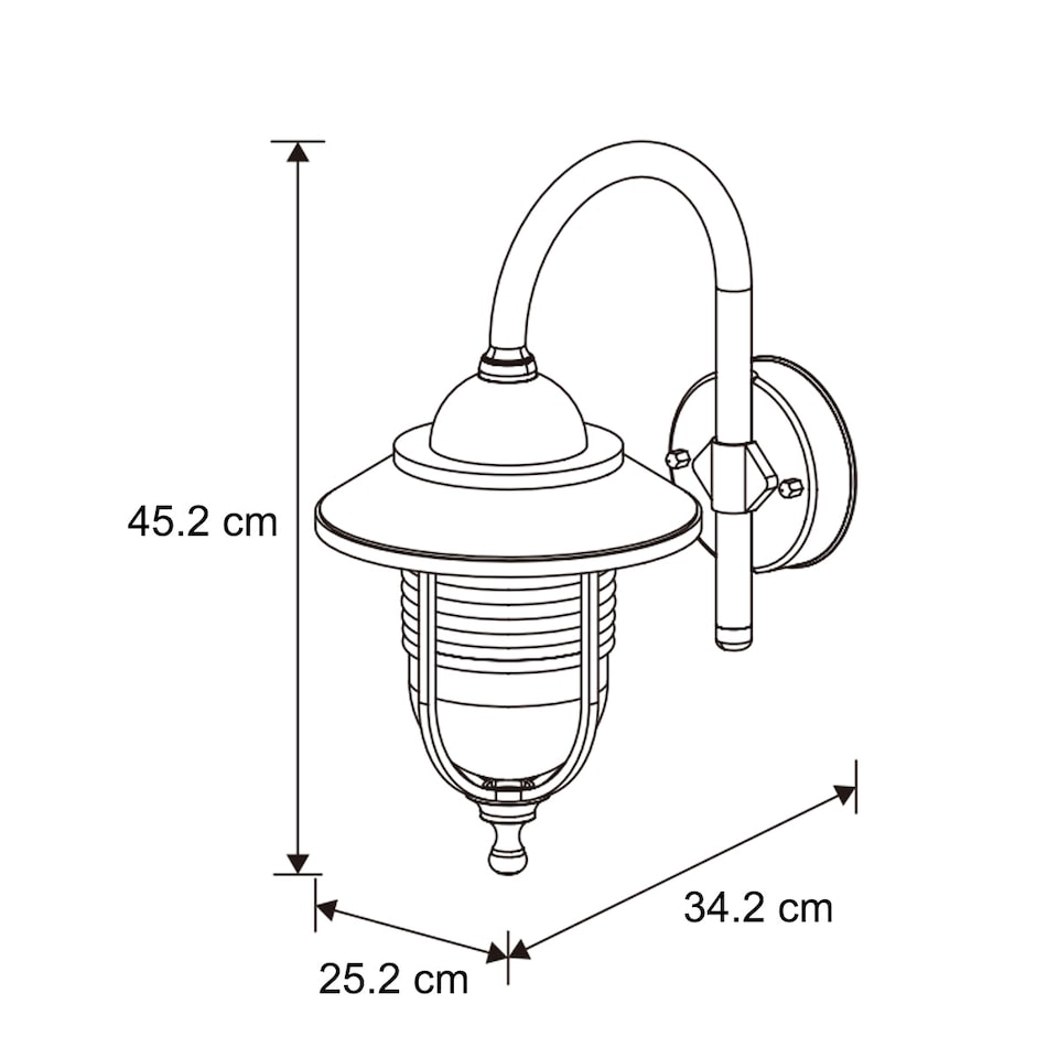image 1 of CGC Jemima Black Fisherman Hooked Outdoor Wall Lantern Light IP44 E27 | Black | Black | Height: 45.2 cm, Width: 25.2 cm, Depth: 34.2 cm