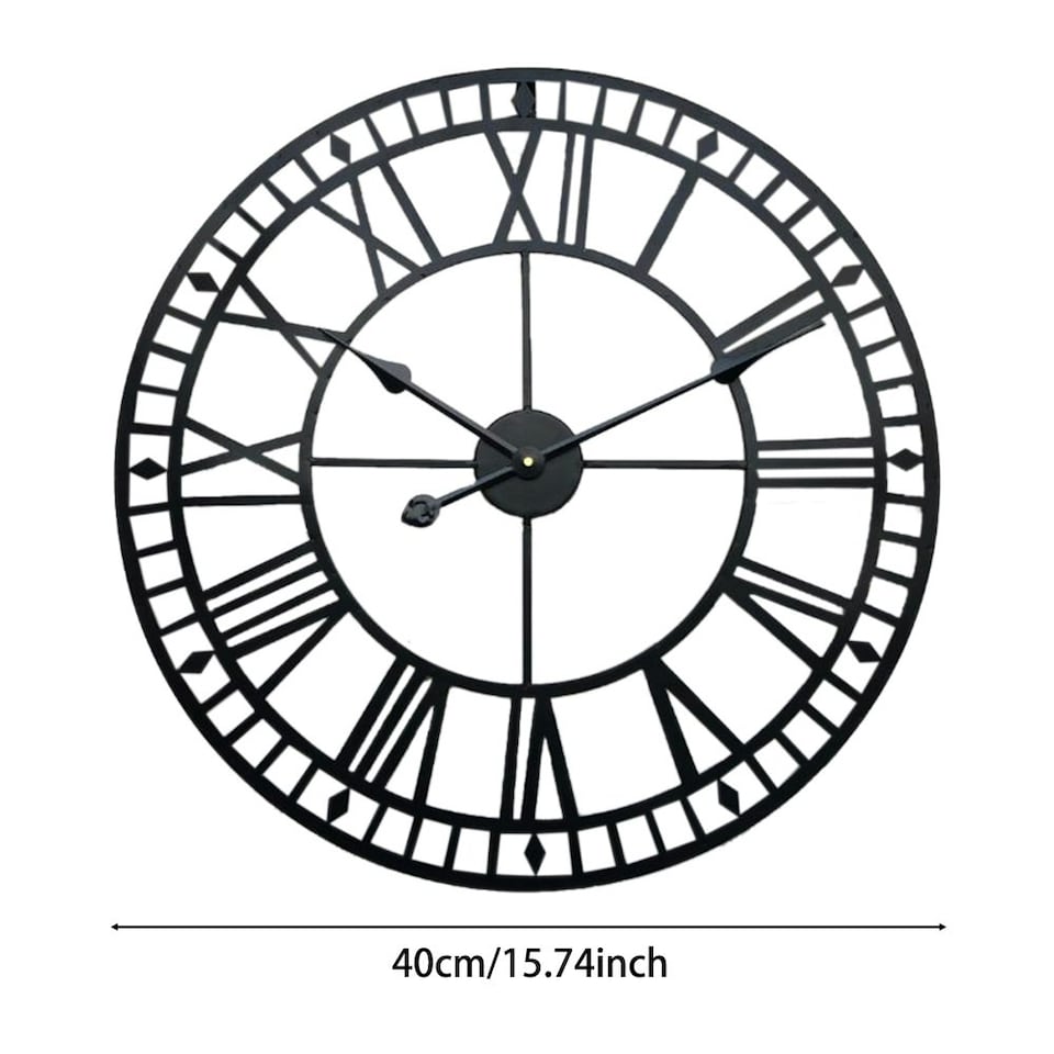 image 1 of Living and Home Metal Roman Numeral Wall Clock - Large & Black