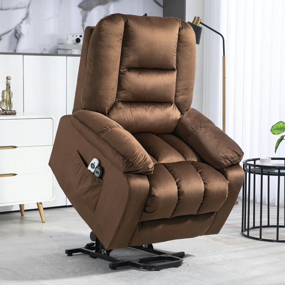 image 1 of HOMCOM Lift Chair with Vibration Massage, Heat, Quick Assembly, Brown Brown