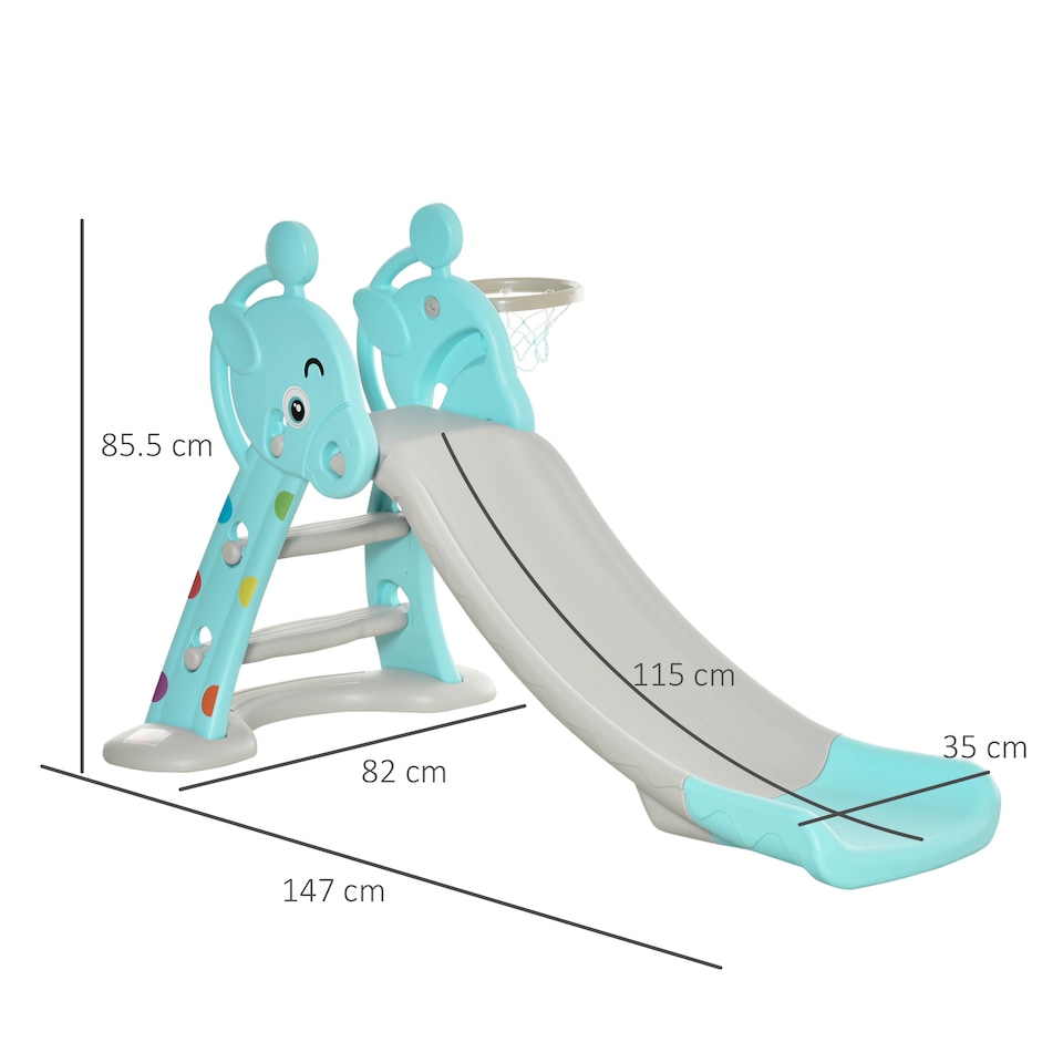 image 1 of HOMCOM 2 in 1 Kids Slide with Basketball Hoop 18 months -4 Years Old Deer Blue