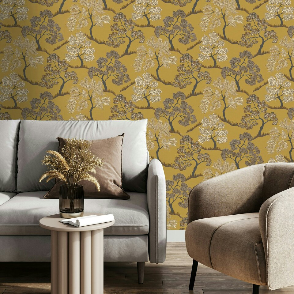 image 1 of Sublime Tree Floral Ochre Wallpaper Yellow | Yellow