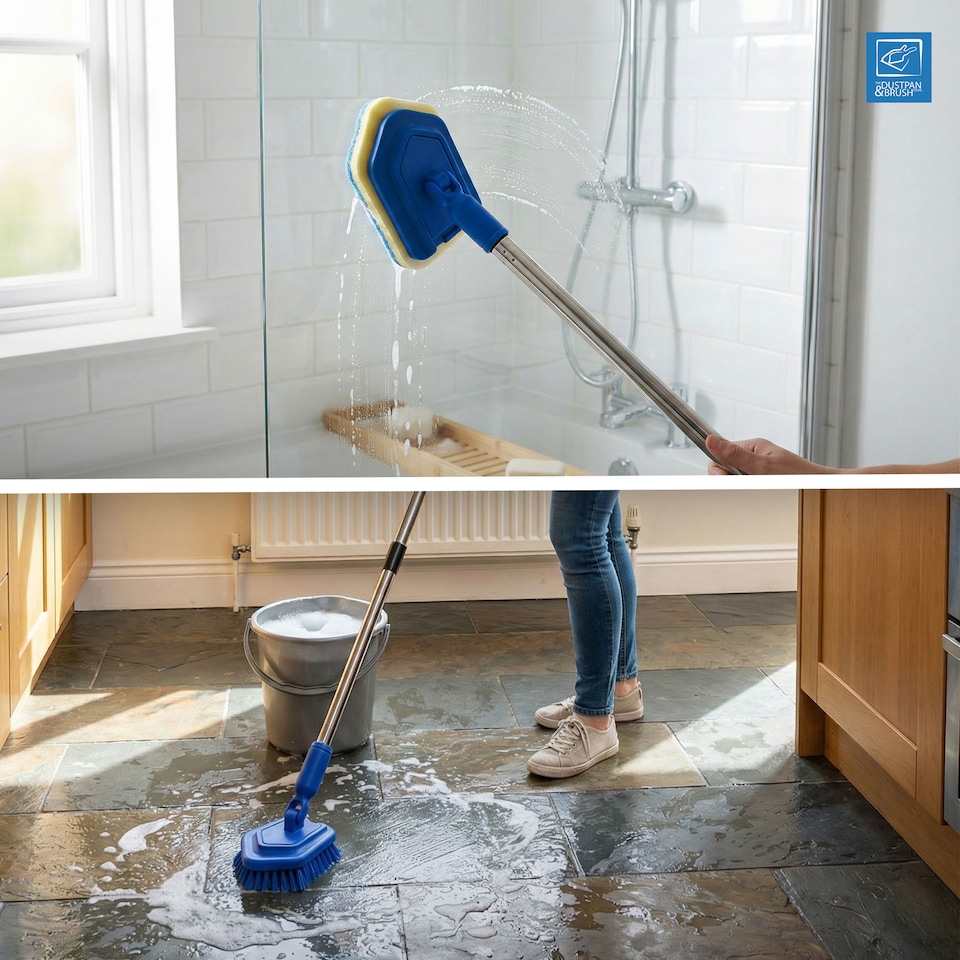 image 1 of Bathroom Cleaning Set Long Handled Tile Cleaning Kit