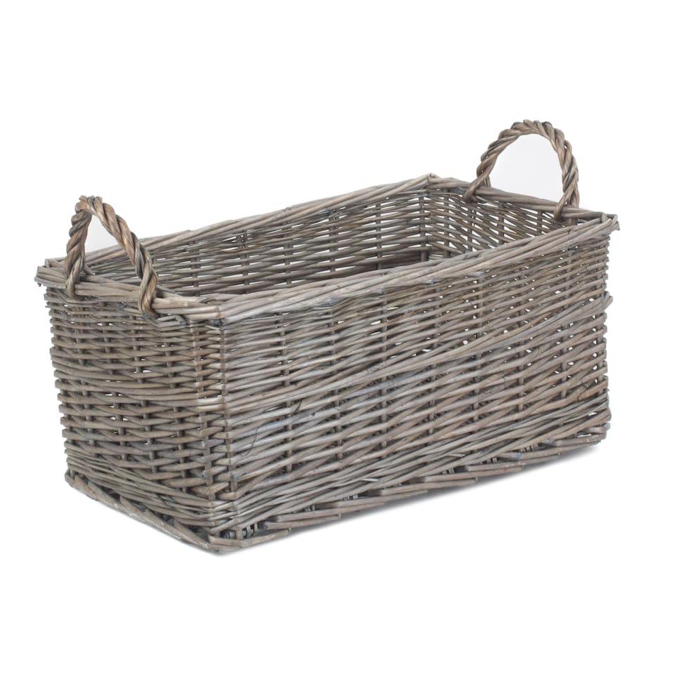 image 1 of Small Shallow Antique Wash Storage Basket | Brown | Brown