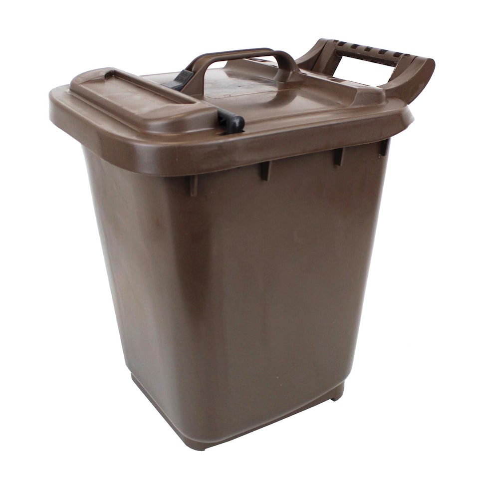 image 1 of Kerbside Compost Caddy with Locking Lid - Brown - for Food Waste Recycling (23 Litre) - Plastic Bin with Composting Guide