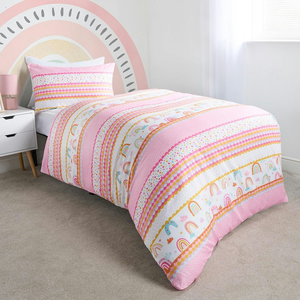 image 1 of OHS Kids Bright Rainbow Reversible Duvet Cover and Pillowcase Set, Single - Multi