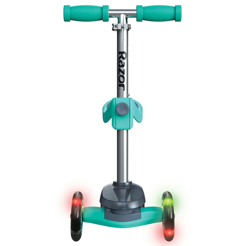 image 1 of Razor Rollie 3 Wheel Scooter for Younger Children Seated and Stand-Up Riding Options Light Up Wheels, For Ages 2.5-4, Adjustable handlebars, Kick Scooter Teal