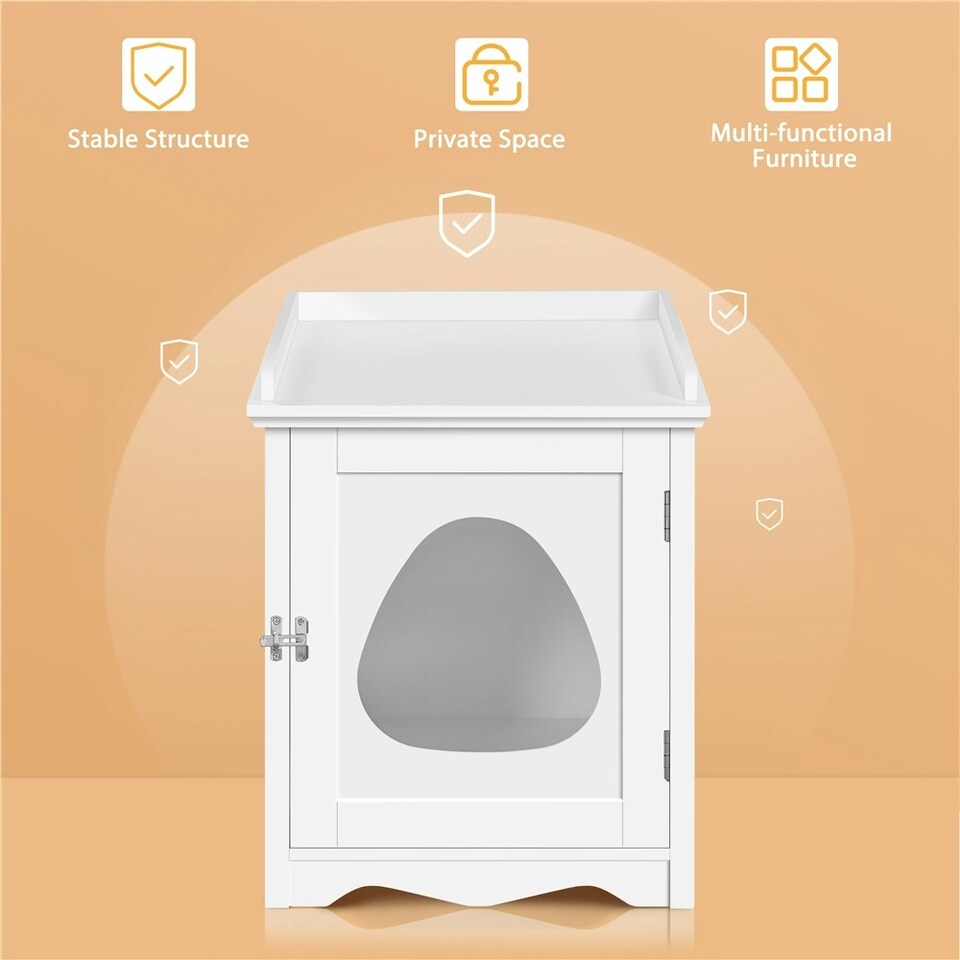 image 1 of Yaheetech Indoor Cat Litter Box Furniture Enclosure White | One Size