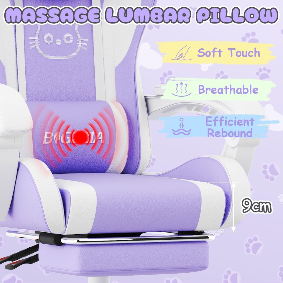 image 1 of Rattantree Ergonomic Gaming Chair with Massage Support & Footrest