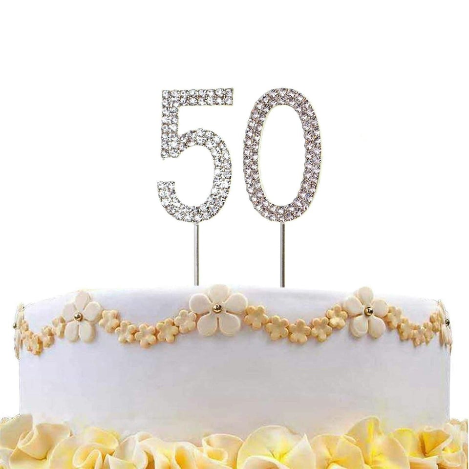 image 1 of Silver Diamond Number 50 Cake Topper Silver