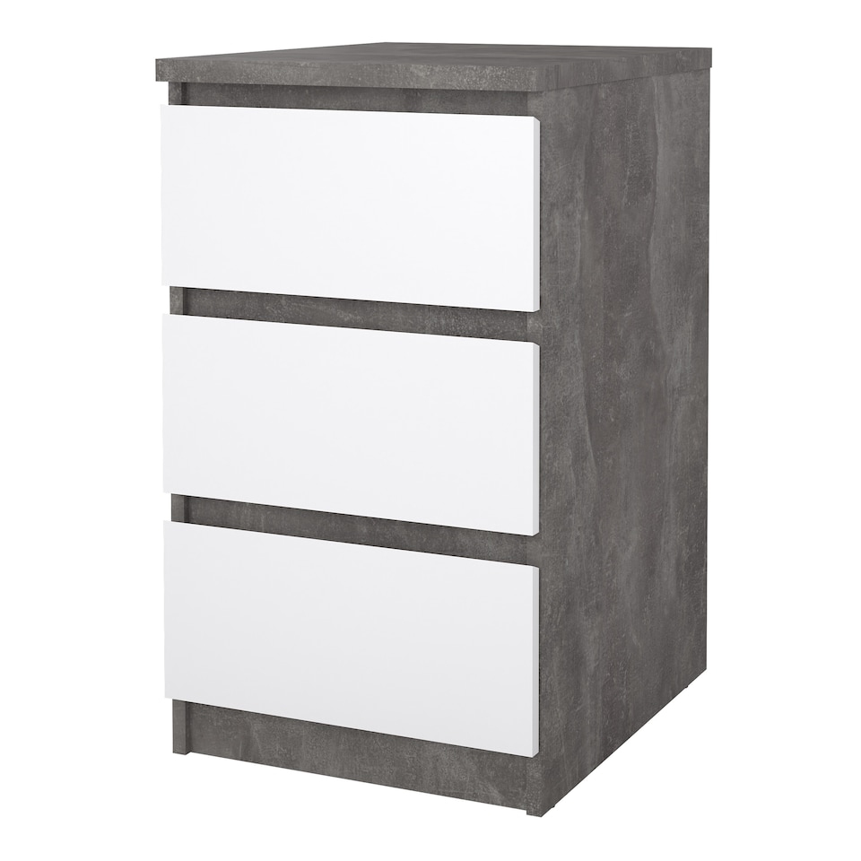 image 1 of Naia Bedside 3 Drawers in Concrete and White High Gloss