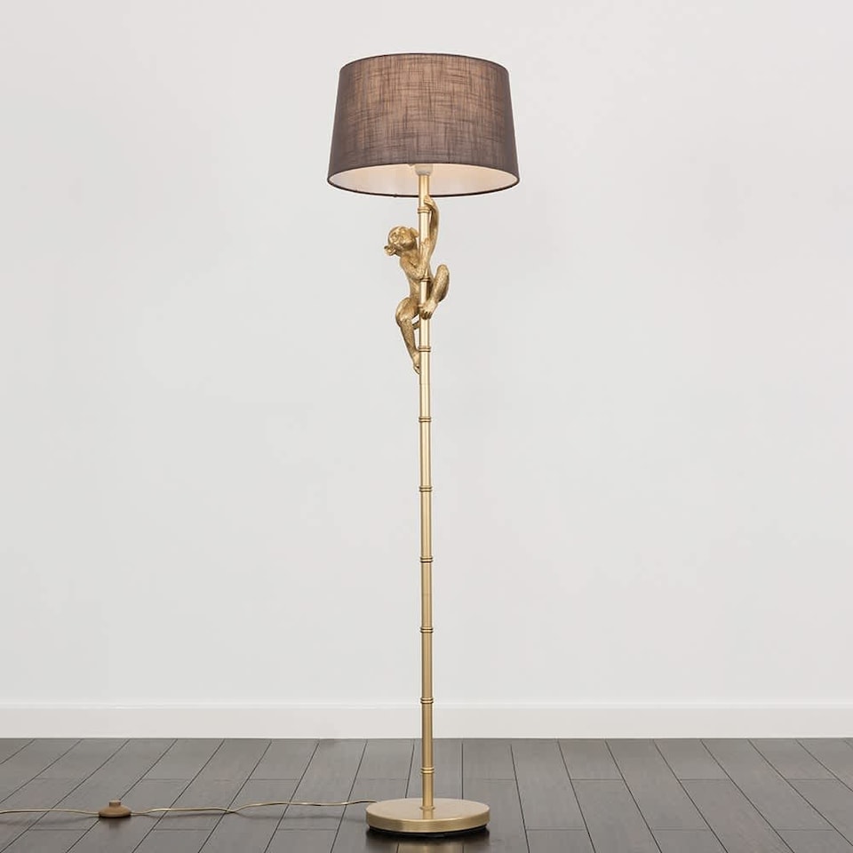 image 1 of ValueLights George Monkey Hanging Modern Gold Floor Lamp Grey Shade | Grey