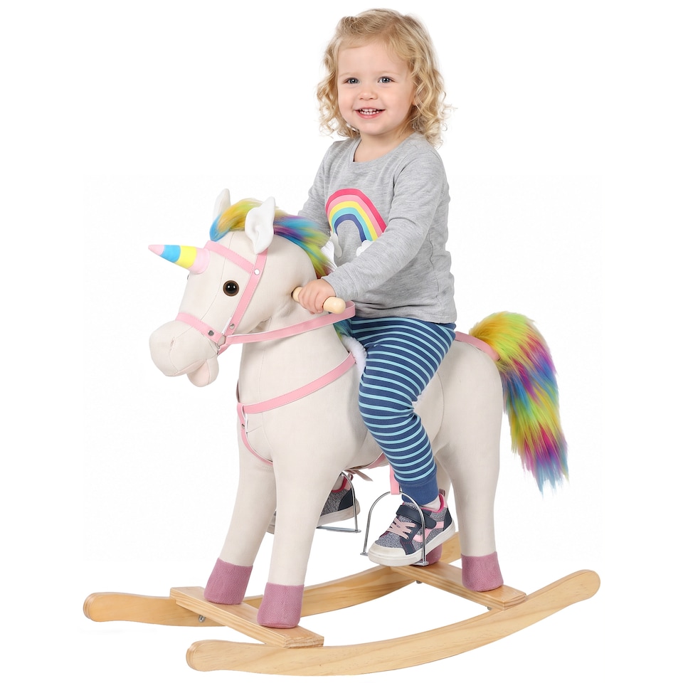 image 1 of AIYAPLAY Unicorn Rocking Horse with Sound for 1-3 Years, Cream White