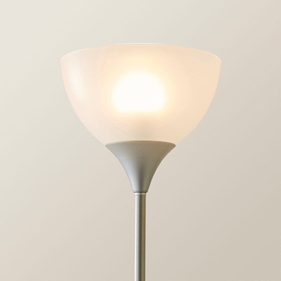 image 1 of ValueLights Dalby Chrome Single Uplighter Floor Lamp White Shade | Silver
