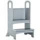 image 1 of HOMCOM Kids Wooden 2-Step Stool Mini Ladder Assistance Unit Non-Slip Panels Grey 