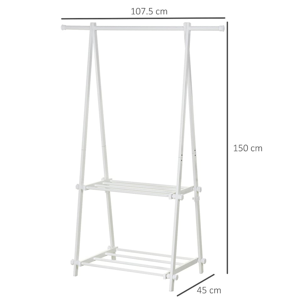 image 1 of HOMCOM 40KG Freestanding Steel Clothes Hanger w/ 2 Shelves Open Wardrobe White