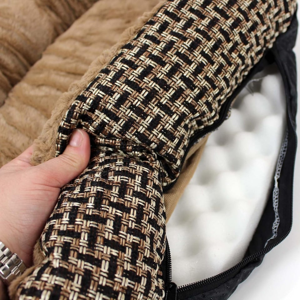 image 1 of Actiaspet Jute Orthopaedic Soft Dog Bed - 40mm Massage Foam Cushion with Fleece Lining & Non Slip Base (Brown, X Large)