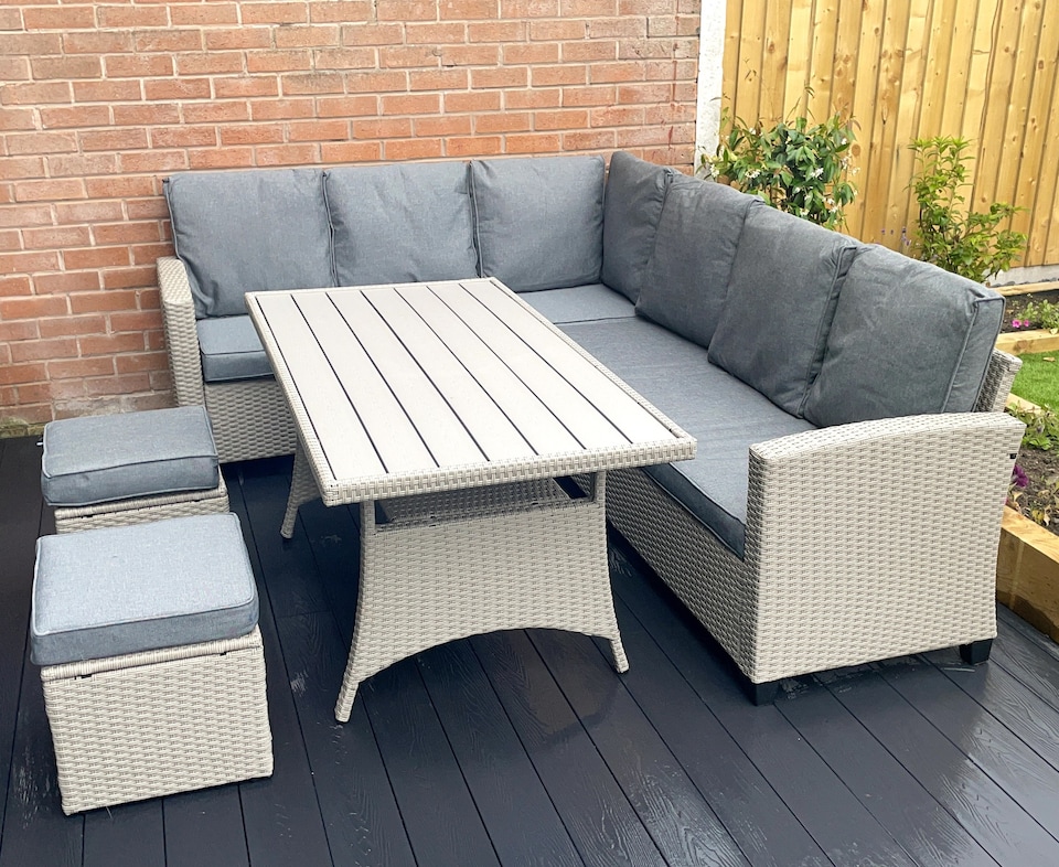 image 1 of York 8 Seat grey rattan corner sofa dining set