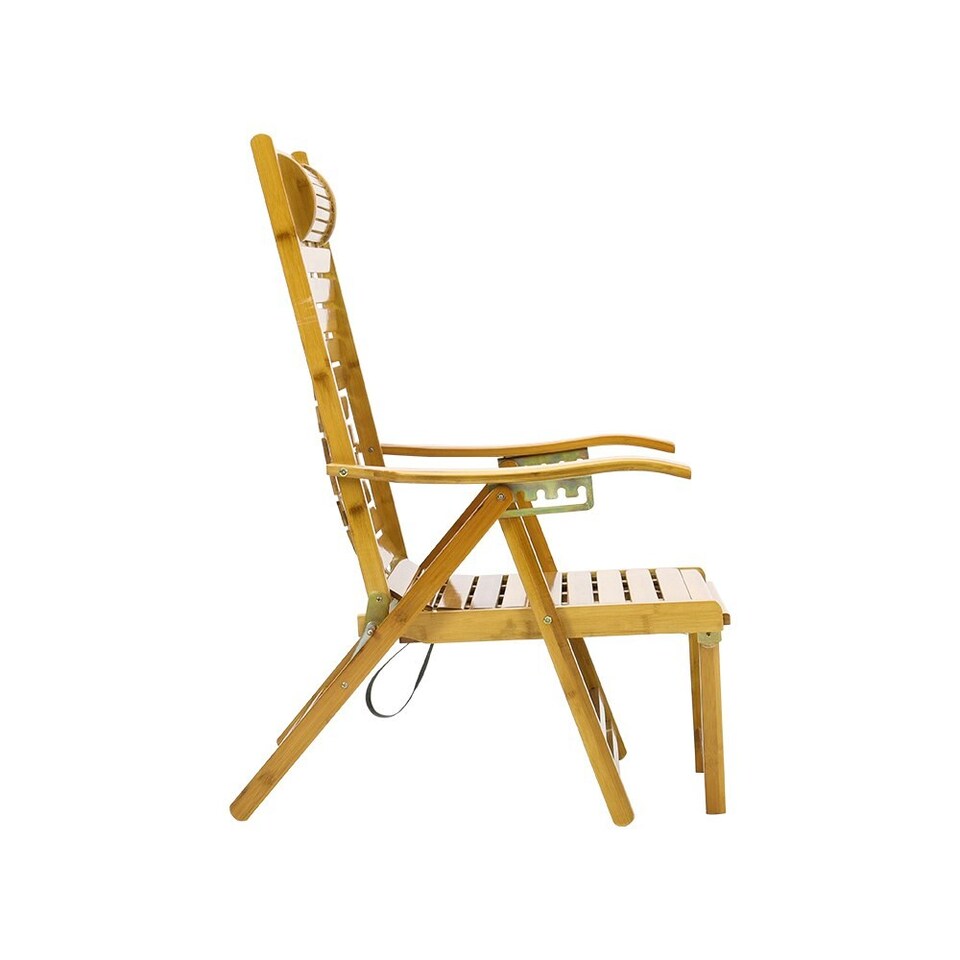 image 1 of Living and Home Bamboo Foldable Recliner Lounge Chair with Retractable Footrest | Brown