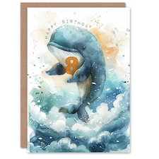 8th Cute Whale Wave Jump Illustration Kids Age 8 Year Old Child Birthday Card