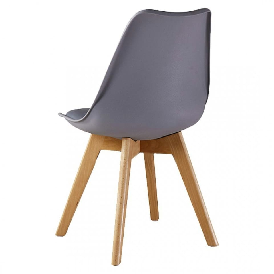 image 1 of Set of 6 Scandinavian Dining Chairs with Leather Cushions Solid Wood Legs Grey