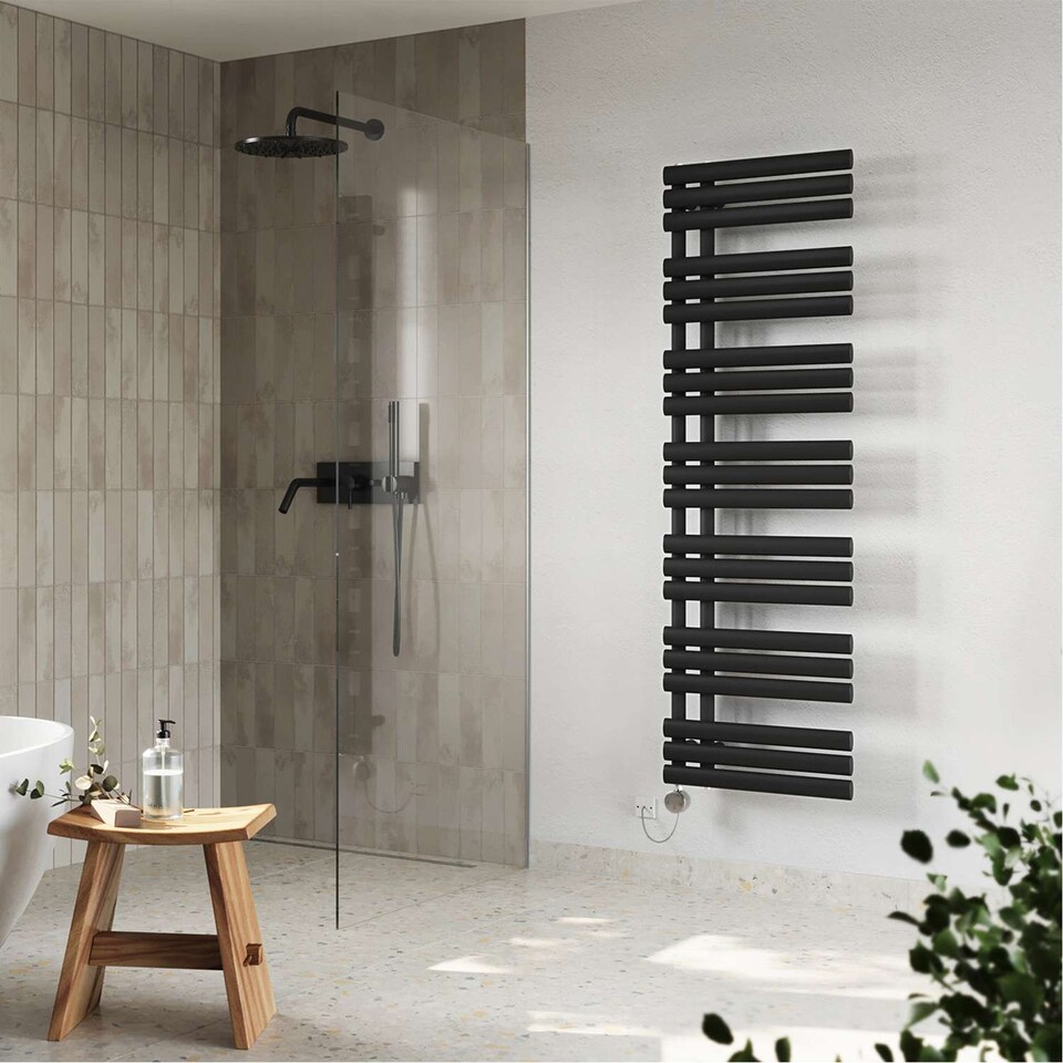 image 1 of Percival - Black Electric Towel Rail H1592mm x W500mm 800w Thermostatic
