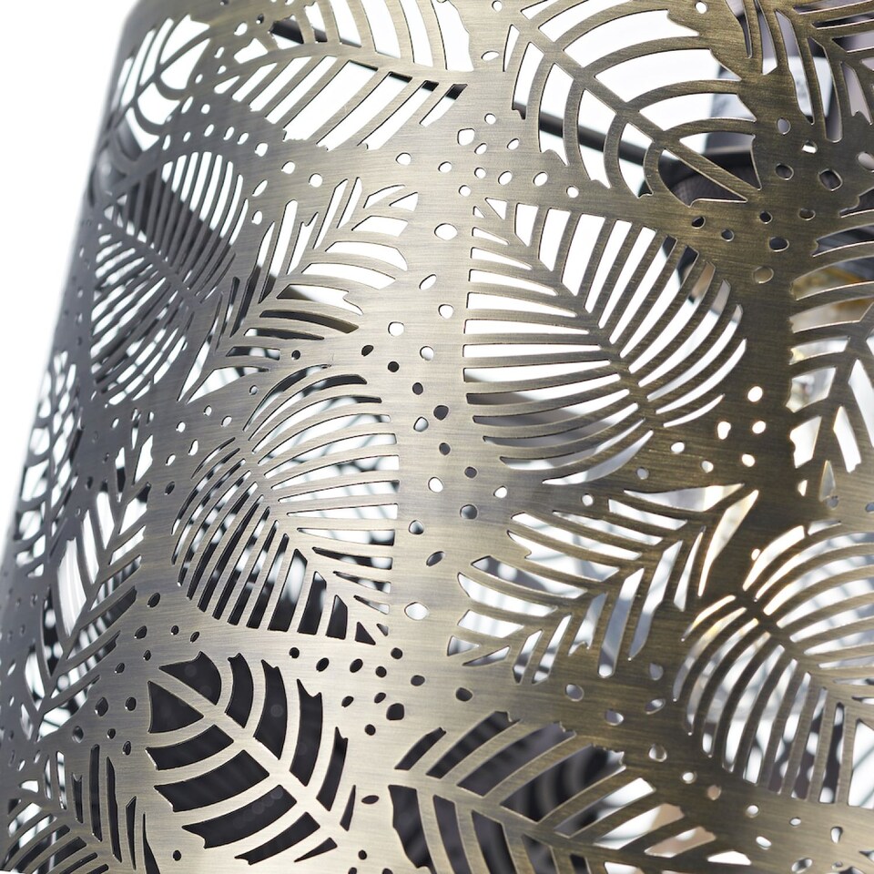 image 1 of Contemporary Antique Brass Metal Pendant Light Shade with Fern Leaf Decoration | Gold | Antique Brass | 1
