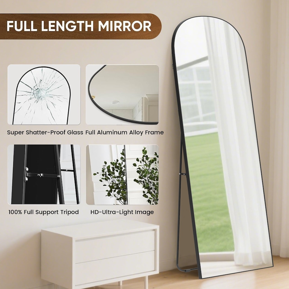 image 1 of Rattantree Arched Full Length Mirror Floor Standing 162x52cm
