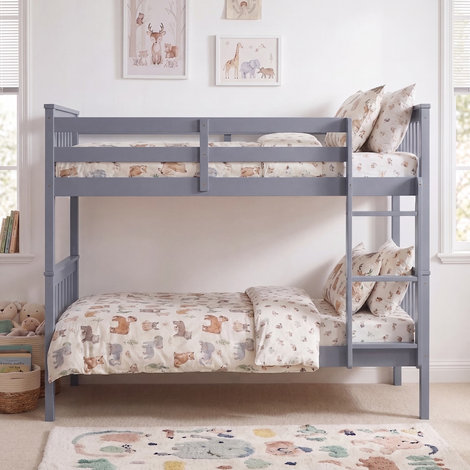 image 1 of Vida Designs Milan Kids Bunk Bed Frame Bedroom, Split into 2 Single Beds Optional - Grey - 90 x 190cm